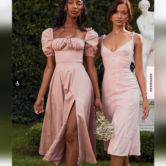 House Of CB Tallulah Blush Puff Sleeve Midi Dress - Picture 15 of 16